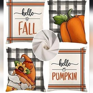 Fall Accent Pillow Covers with Orange Pumpkin & Gnome - 4 Pc - Cirzone